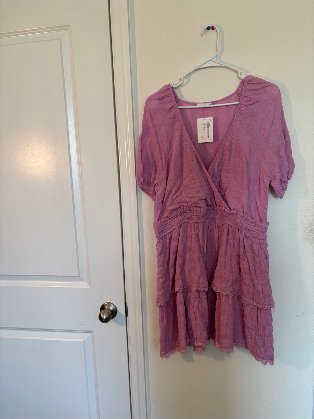 Lush Mauve/Pink Tiered Gauze Wrap Dress